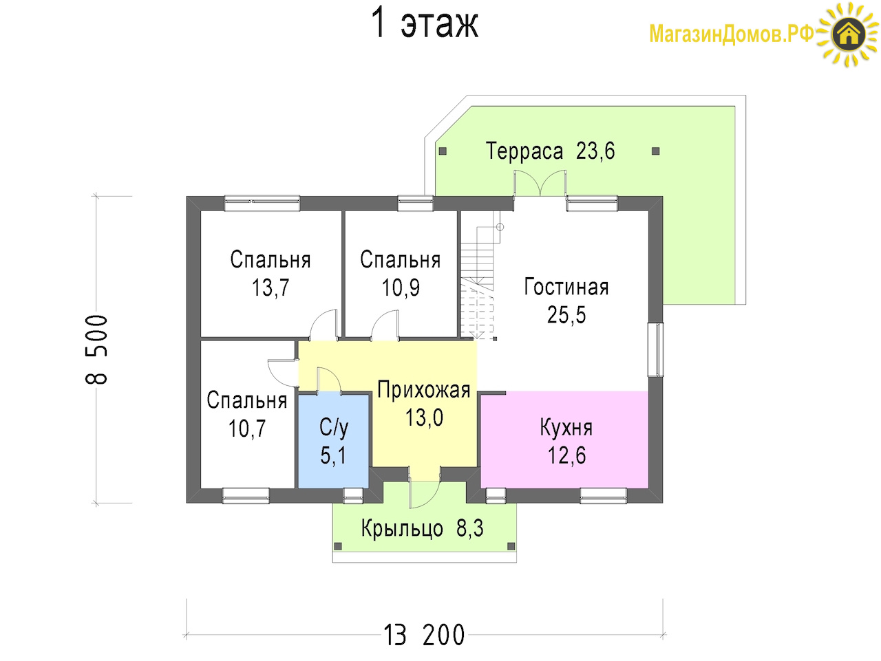 Дом H-139-1.5P (8.5x13.2) из газобетонных блоков